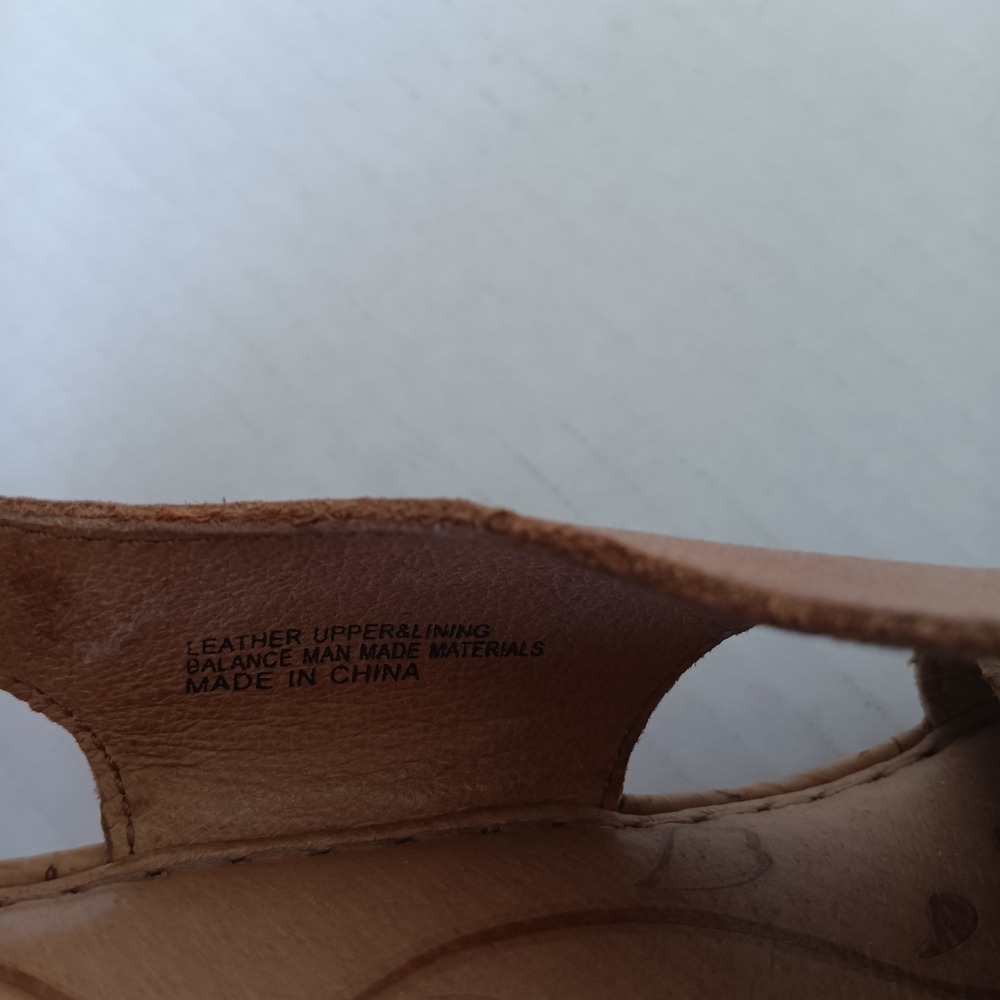 Born Wedge Sandals Womens 8 Tan Brown Leather Cross Strap Cork F19641 - Picture 4 of 7